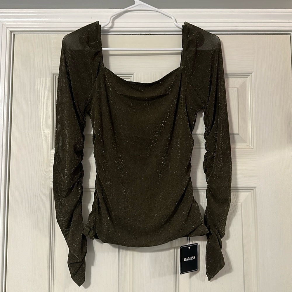 Olive green with shimmer long sleeve blouse